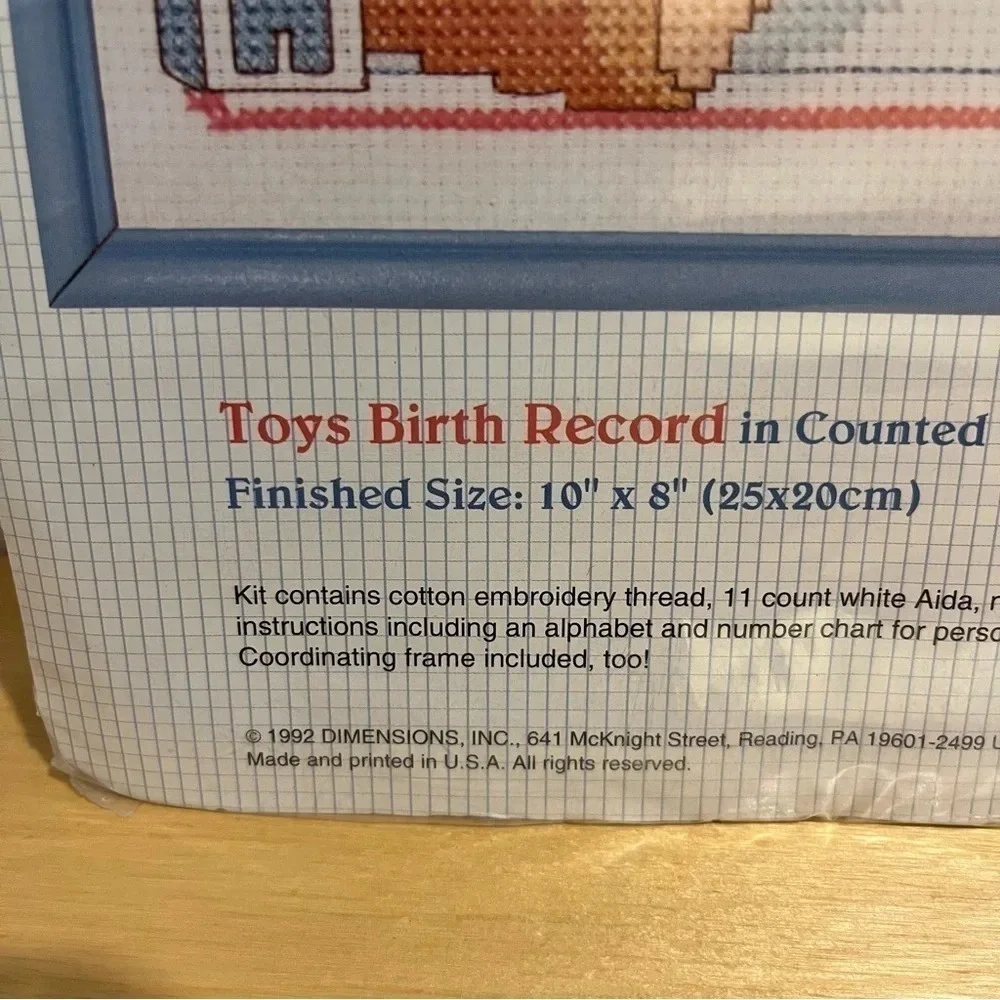 Stitchables Cross Stitch Kit Baby Birth Record 10x8 Thread Fabric Frame Pattern
